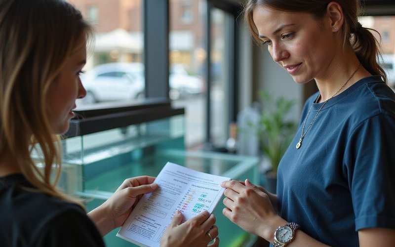 Staff member explaining test results to customer