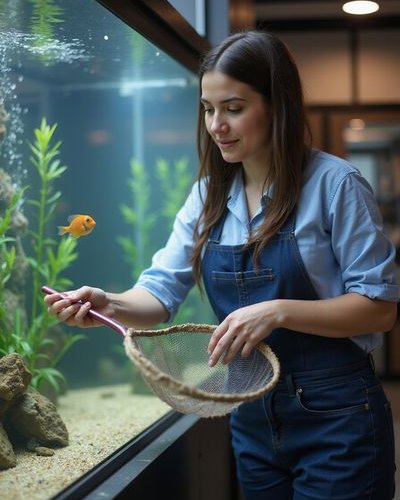 Expert staff member handling fish